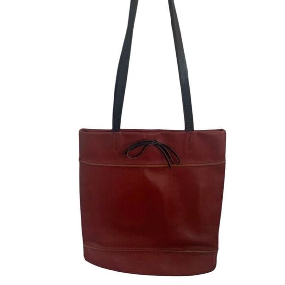 Christopher Kon Minimalist Unlined Red Leather Tote Bag, Luxury Shoulder Bag - Picture 4 of 10